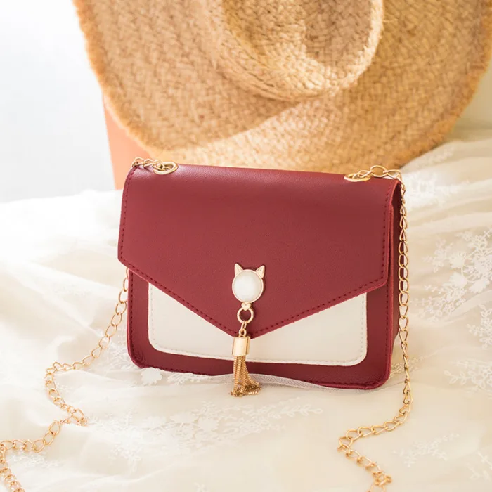 Small Messenger Bag New Sweet And Cute Cat Tassel Decoration Chain One Shoulder Small Square Bag Casual Messenger Bag - Image 11