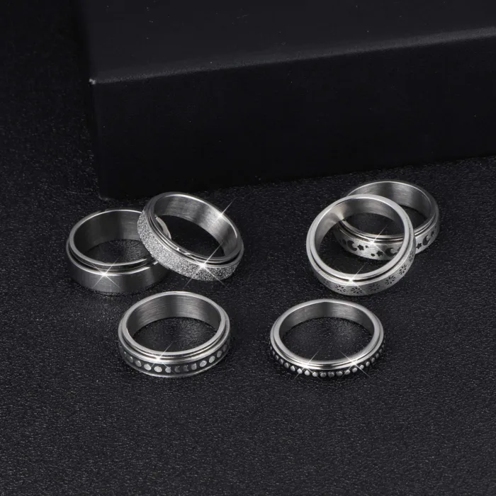 Stainless Steel Rotatable Spinner Ring Moon Stars Relieve Anxiety Rings - Image 7