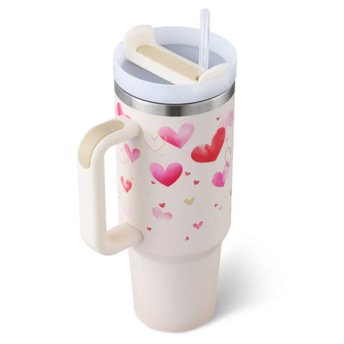 40 Oz Tumbler With Handle Straw Insulated, Stainless Steel Spill Proof Vacuum Coffee Cup Tumbler With Lid Tapered Mug Gifts For Valentine Lover Suitable For Car Gym Office Travel - Image 6