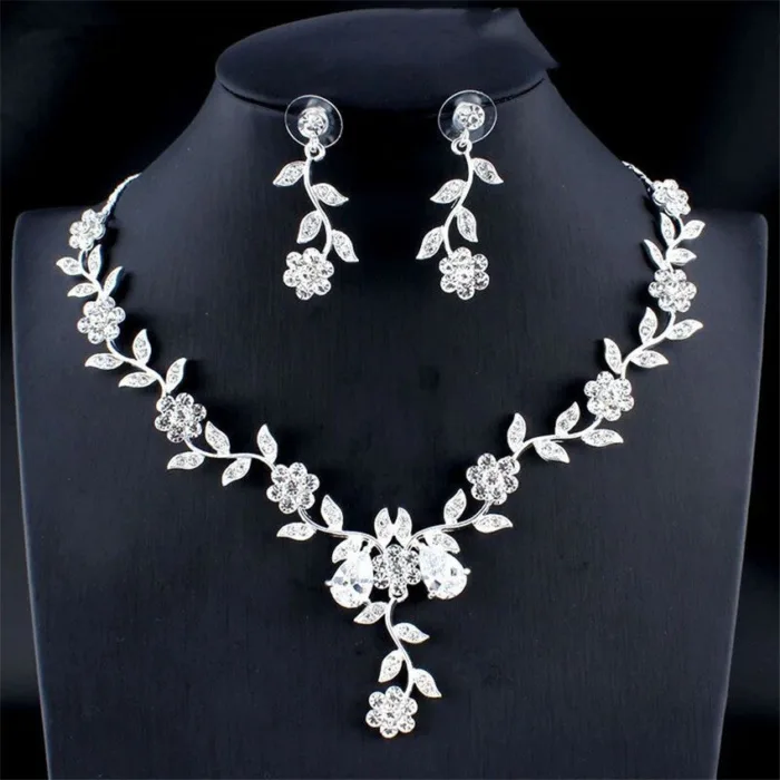 Golden Zircon Jewelry Set Bridal Necklace Earrings Wedding Two-piece Set - Image 7