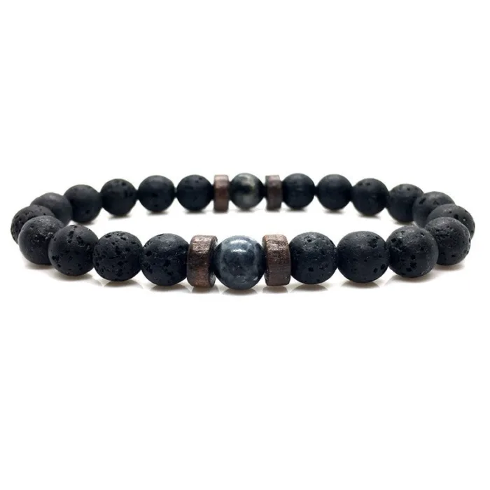 Personality Men's Black Volcanic Stone Bracelet - Image 2