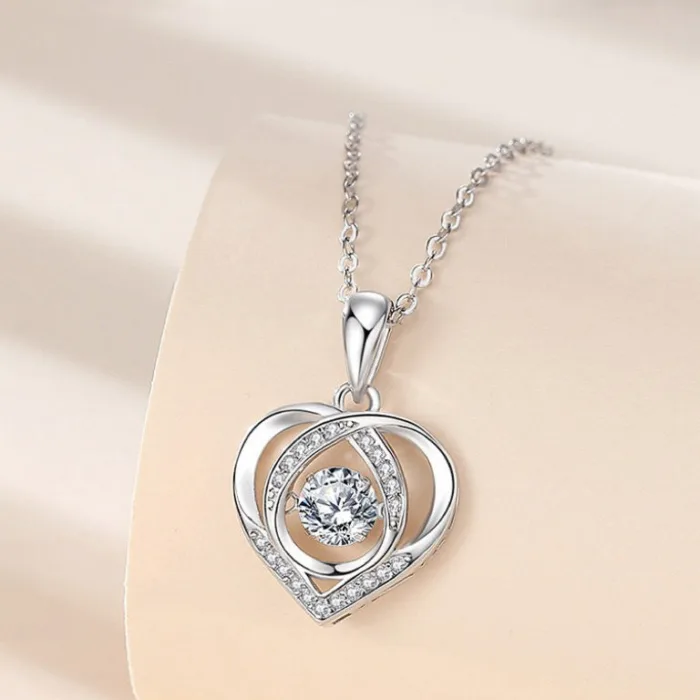 S925 Beating Heart-shaped Necklace Women Luxury Love Rhinestones Necklace Jewelry Gift For Valentine's Day - Image 2