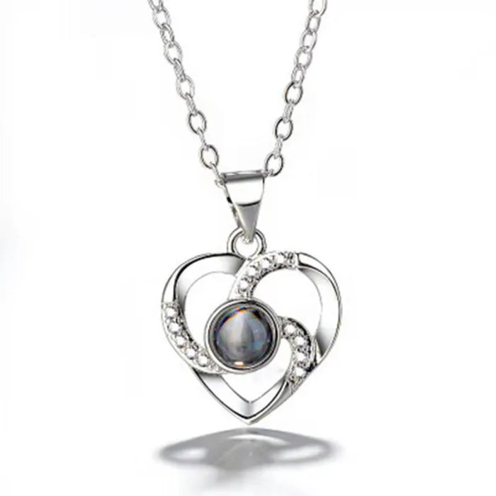 S925 Silver Romantic Colorful Photo Projection Necklace Heart Shaped Pendant Necklace - Image 5