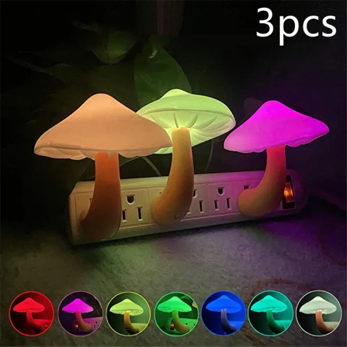 LED Night Light Mushroom Wall Socket Lamp EU US Plug Warm White Light-control Sensor Bedroom Light Home Decoration - Image 25