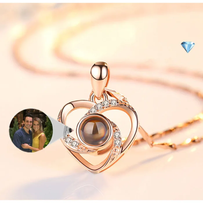 S925 Silver Romantic Colorful Photo Projection Necklace Heart Shaped Pendant Necklace - Image 2