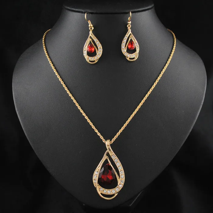 Double Drop Crystal Set Necklace Earrings - Image 2