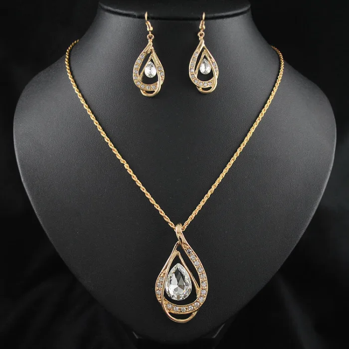 Double Drop Crystal Set Necklace Earrings - Image 4