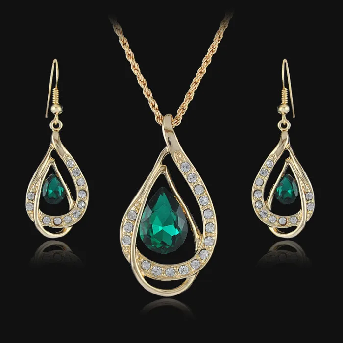 Double Drop Crystal Set Necklace Earrings - Image 5