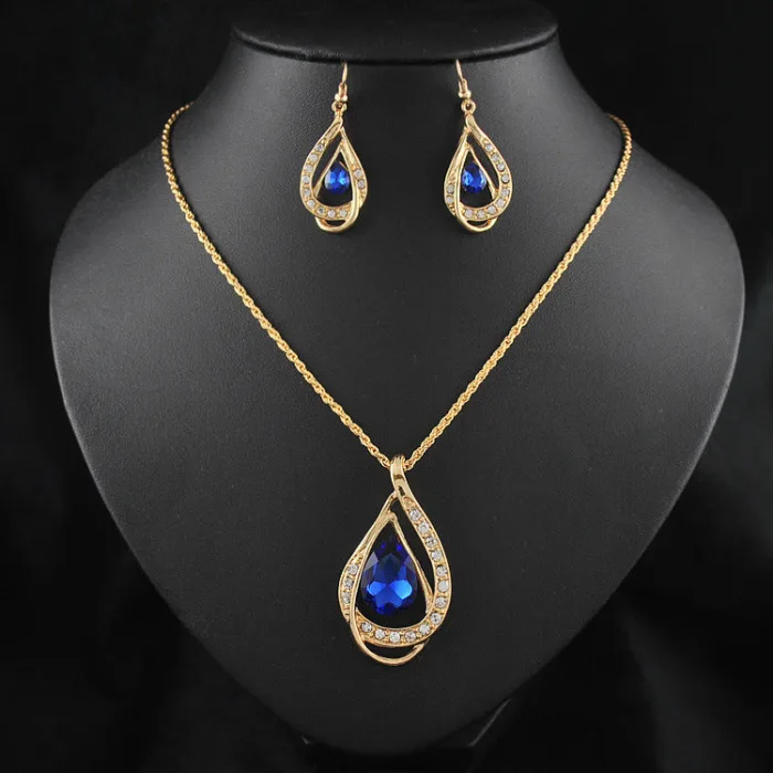 Double Drop Crystal Set Necklace Earrings - Image 3