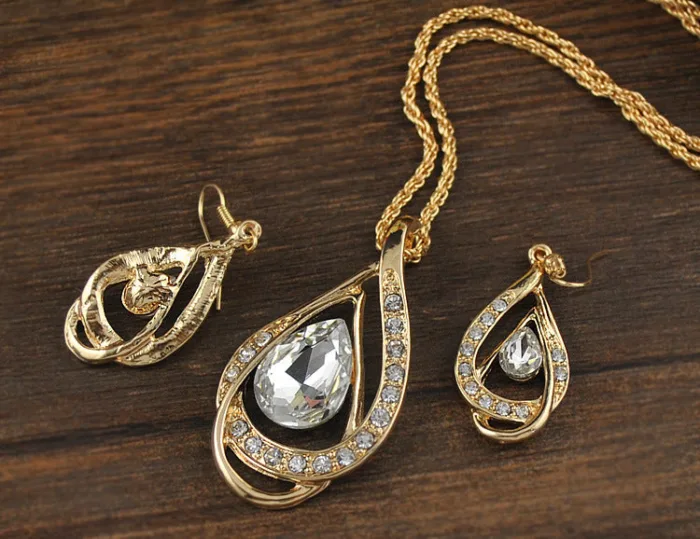 Double Drop Crystal Set Necklace Earrings - Image 6