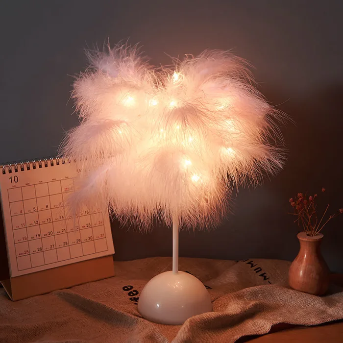 Feather Lamp Nordic Desk Lamp European-Style Bedroom Bedside Feather Table Lamp Night Light Table Lamp Decoration Modern - Image 6