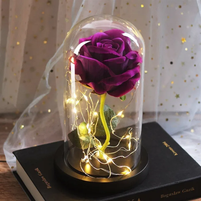 Mothers Day Wedding Favors Bridesmaid Gift Immortal Simulation Rose Glass Cover Luminous Led Ornament - Image 5