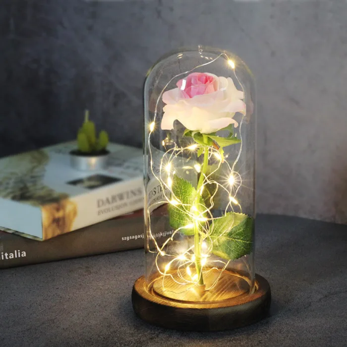 Mothers Day Wedding Favors Bridesmaid Gift Immortal Simulation Rose Glass Cover Luminous Led Ornament - Image 12