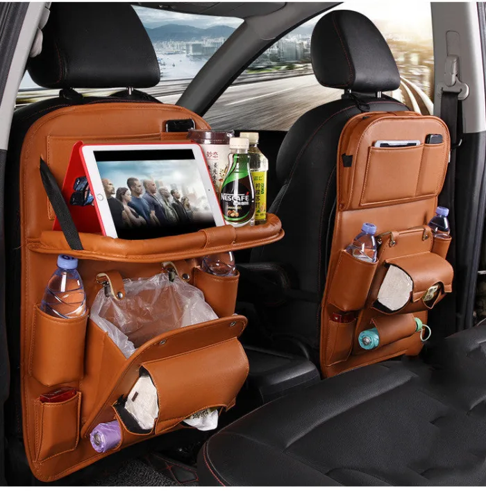 PU Leather Car Storage Bag Multifunction Seat Back Tray Hanging Bag Waterproof Car Organizer Automotive Interior Accessories - Image 6