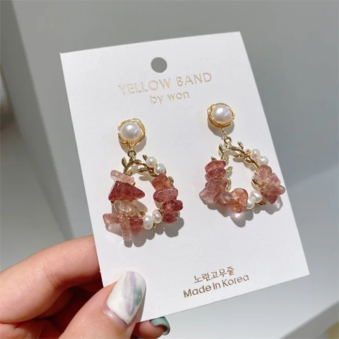 Pearl Earrings Temperament Super Fairy Crystal Net Red Earrings Design Leaf Earrings - Image 3