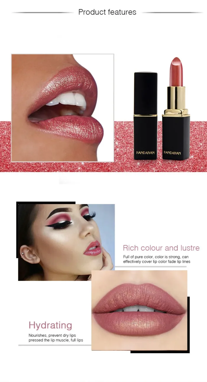 Shiny Metallic Lipstick Pearlescent Color Temperature Change Lipstick Gilt Lipstick - Image 6