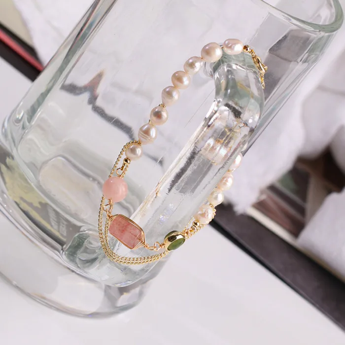 Women's Natural Freshwater Pearl Strawberry Crystal Bracelet - Image 4