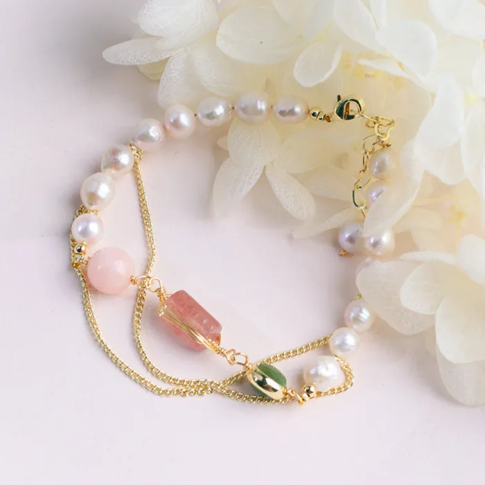 Women's Natural Freshwater Pearl Strawberry Crystal Bracelet - Image 3