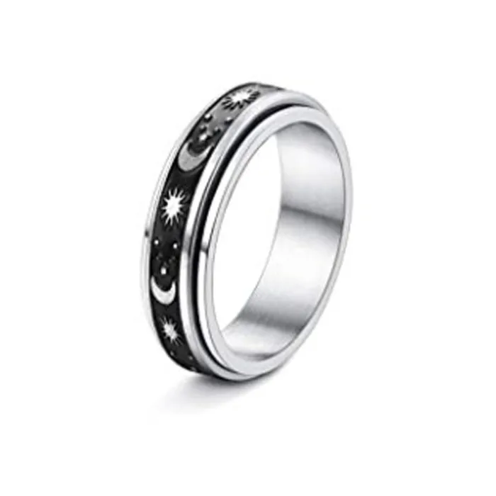 Stainless Steel Rotatable Spinner Ring Moon Stars Relieve Anxiety Rings - Image 12