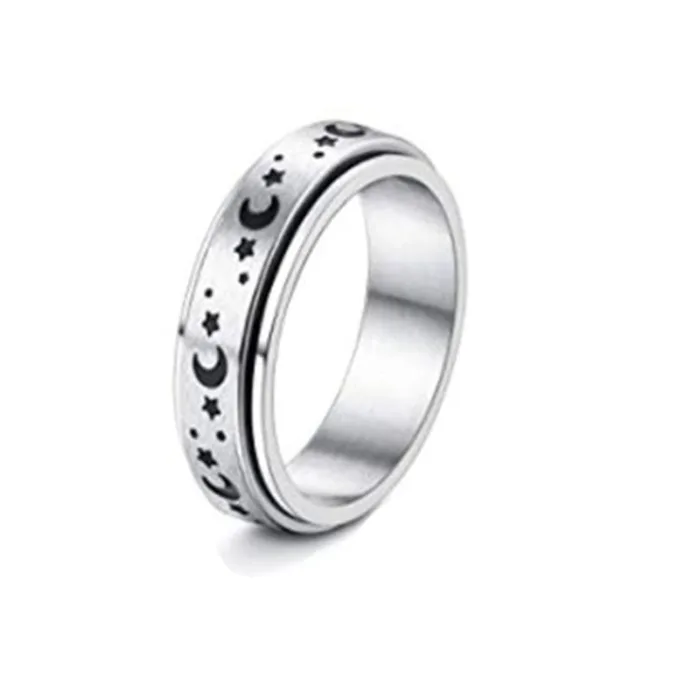 Stainless Steel Rotatable Spinner Ring Moon Stars Relieve Anxiety Rings - Image 11