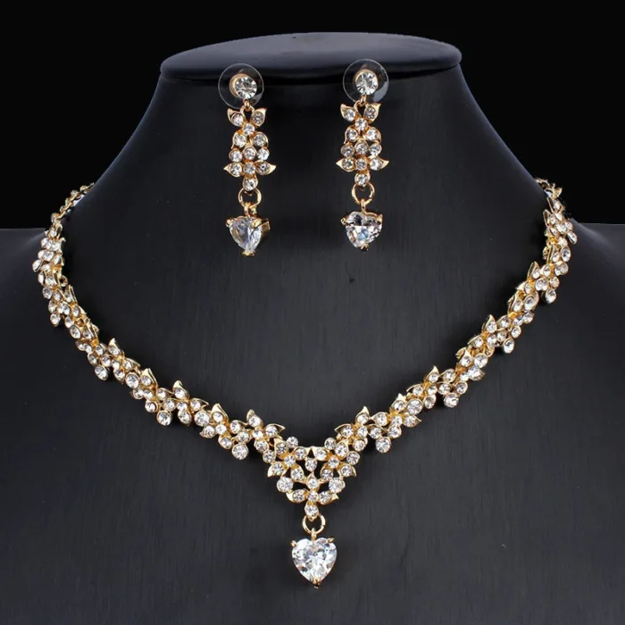 Golden Zircon Jewelry Set Bridal Necklace Earrings Wedding Two-piece Set - Image 4