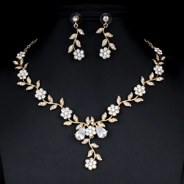 Golden Zircon Jewelry Set Bridal Necklace Earrings Wedding Two-piece Set - Image 6