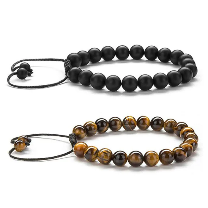 Tiger Eye Couple Bracelets Matte Black Agate Beads Bracelet - Image 15