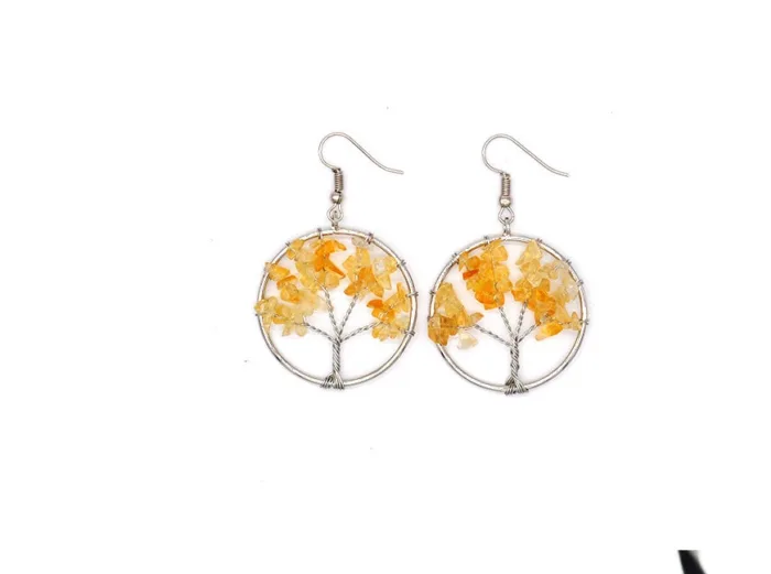 Natural Crystal Crushed Stone Tree Wishing Tree Earrings Crystal Tree Earrings Jewelry - Image 2