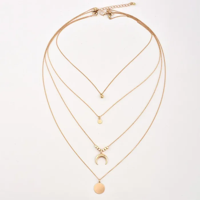 Multi-layer Moon Pendant Necklaces for Women Bohemian Wafer Elegant Necklace - Image 2