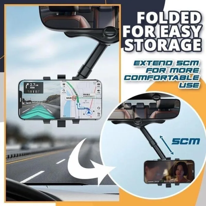 Rearview Mirror Phone Holder For Car Rotatable And Retractable Car Phone Holder Multifunctional 360 Rear View Mirror Phone Holder Suitable For All Mobile Phones And All Car - Image 2