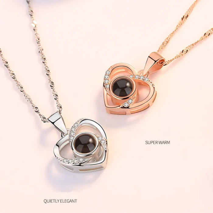 S925 Silver Romantic Colorful Photo Projection Necklace Heart Shaped Pendant Necklace - Image 3