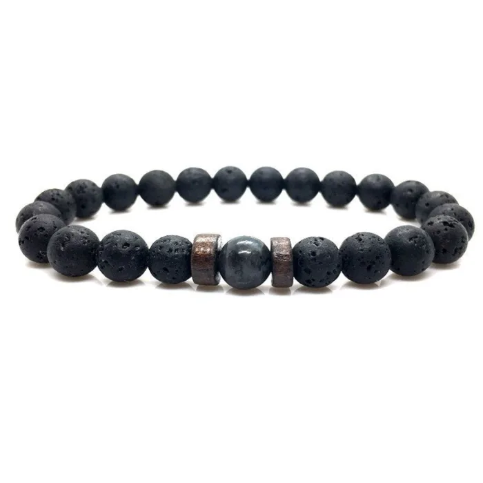 Personality Men's Black Volcanic Stone Bracelet - Image 3