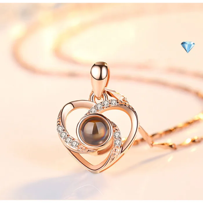 S925 Silver Romantic Colorful Photo Projection Necklace Heart Shaped Pendant Necklace - Image 4