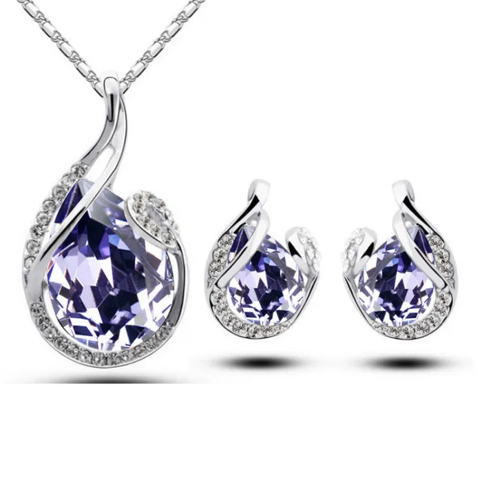 3pcs Rhinestone Necklace Set With Earrings Fashion Water-drop-shaped Jewelry For Women Valentine's Day - Image 5