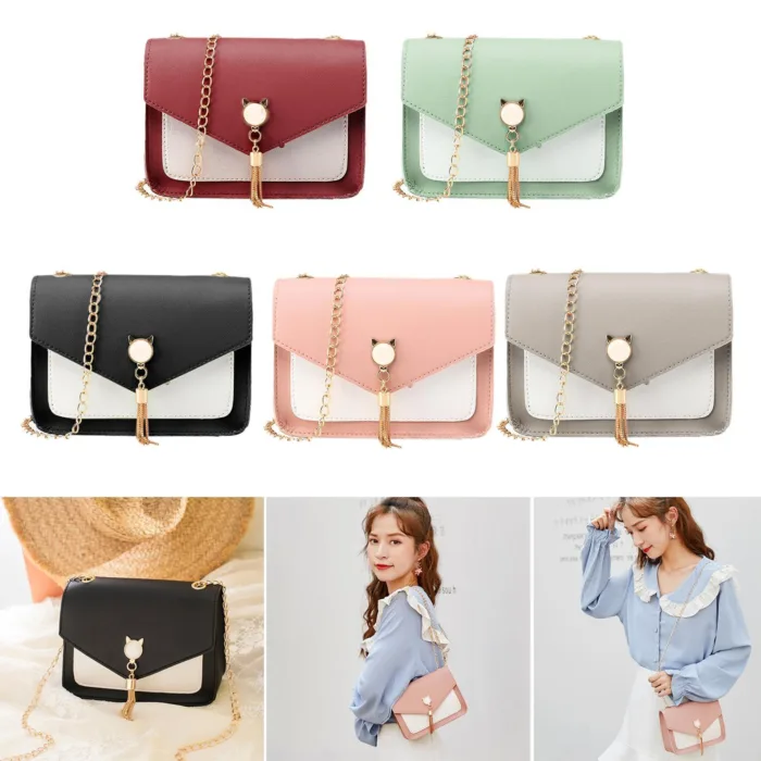 Small Messenger Bag New Sweet And Cute Cat Tassel Decoration Chain One Shoulder Small Square Bag Casual Messenger Bag