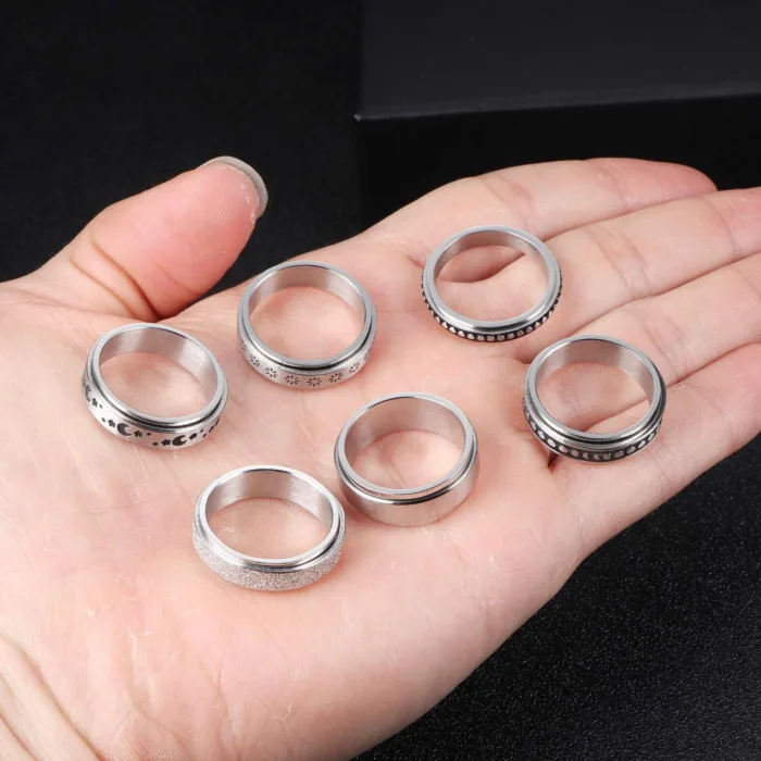 Stainless Steel Rotatable Spinner Ring Moon Stars Relieve Anxiety Rings - Image 6