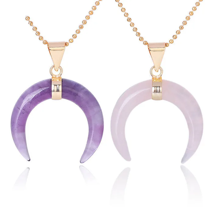 Crystal Semi-precious Stone Moon Pendant Necklace - Image 2