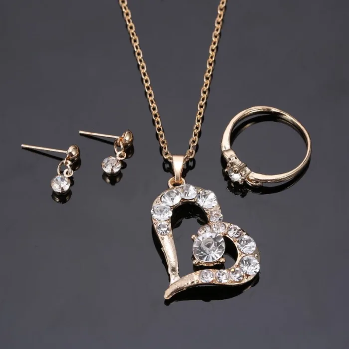 Heart Pendant Jewelry Set Rhinestone Jewellery - Image 2