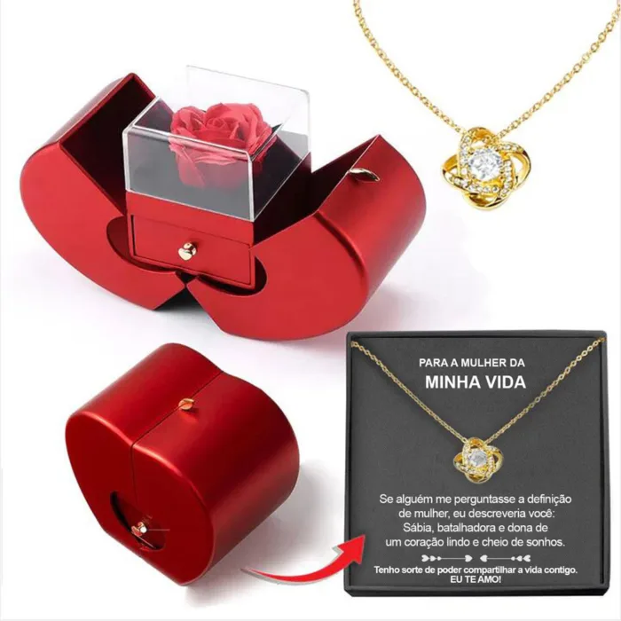 Fashion Jewelry Box Red Apple Christmas Gift Necklace Eternal Rose For Girl Mother's Day Valentine's Day Gifts With Artificial Flower Rose Flower Jewelry Box - Image 10