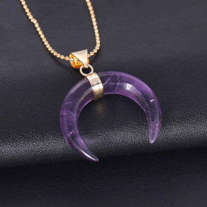 Crystal Semi-precious Stone Moon Pendant Necklace - Image 6