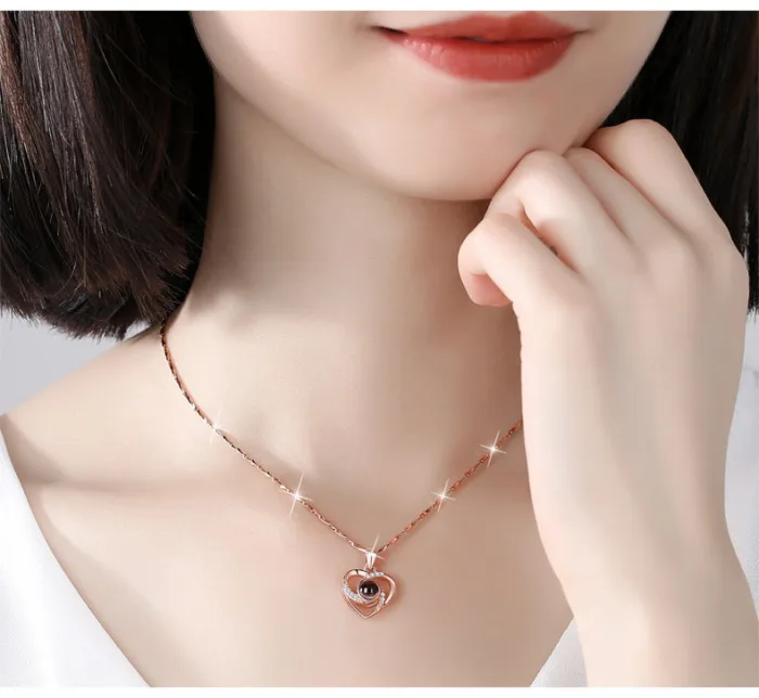 S925 Silver Romantic Colorful Photo Projection Necklace Heart Shaped Pendant Necklace - Image 7