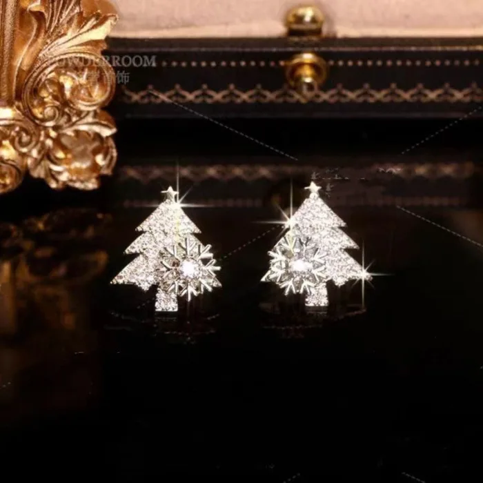 Rotatable Christmas Tree Earrings Shiny Rhinestone Snowflake Stud Earring New Year Xmas Festival Ear Jewelry Gifts Autumn And Winter - Image 10