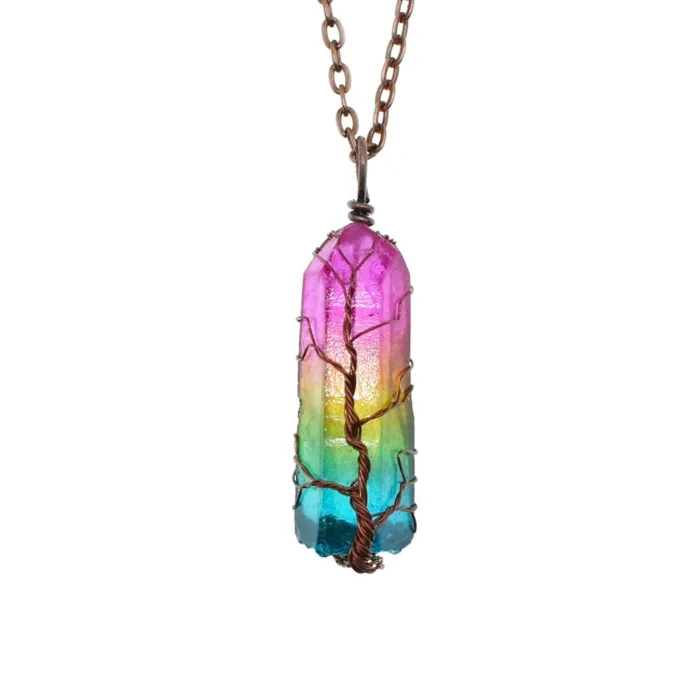 Hot Selling Stone Crystal Pillar Tree Of Life Pendant Ins Fashion Necklace - Image 8