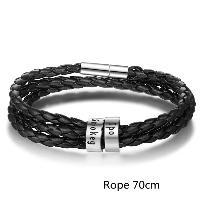 Personalized Mens Braided Genuine Leather Bracelet Stainless Steel Custom Beads Name Charm Bracelet For Men With Family Names - Image 23