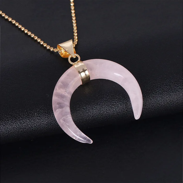 Crystal Semi-precious Stone Moon Pendant Necklace - Image 4