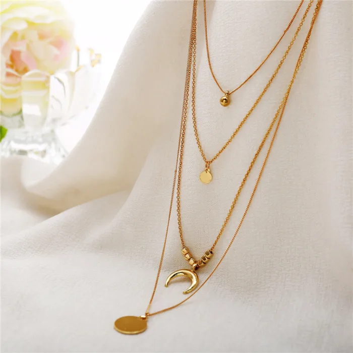 Multi-layer Moon Pendant Necklaces for Women Bohemian Wafer Elegant Necklace - Image 5