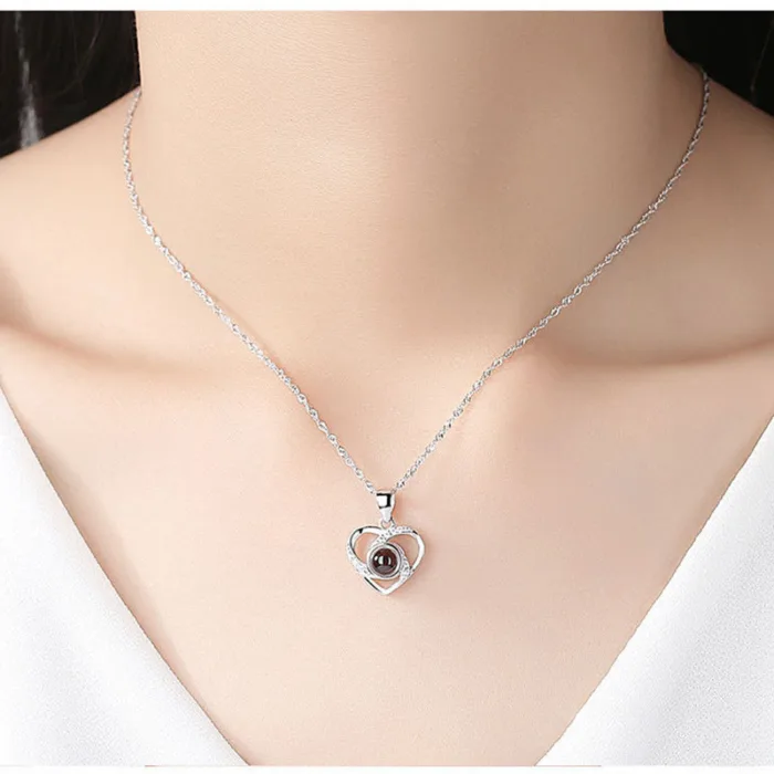 S925 Silver Romantic Colorful Photo Projection Necklace Heart Shaped Pendant Necklace - Image 6