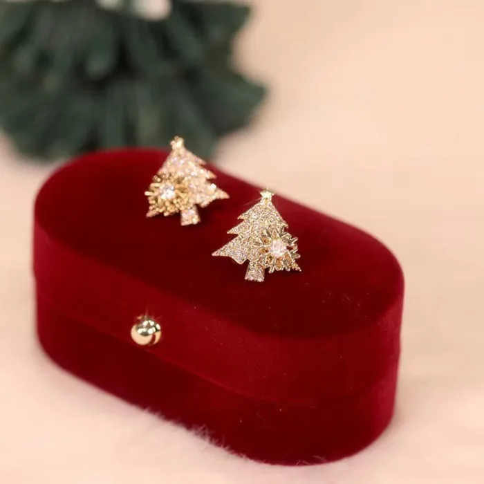 Rotatable Christmas Tree Earrings Shiny Rhinestone Snowflake Stud Earring New Year Xmas Festival Ear Jewelry Gifts Autumn And Winter - Image 7