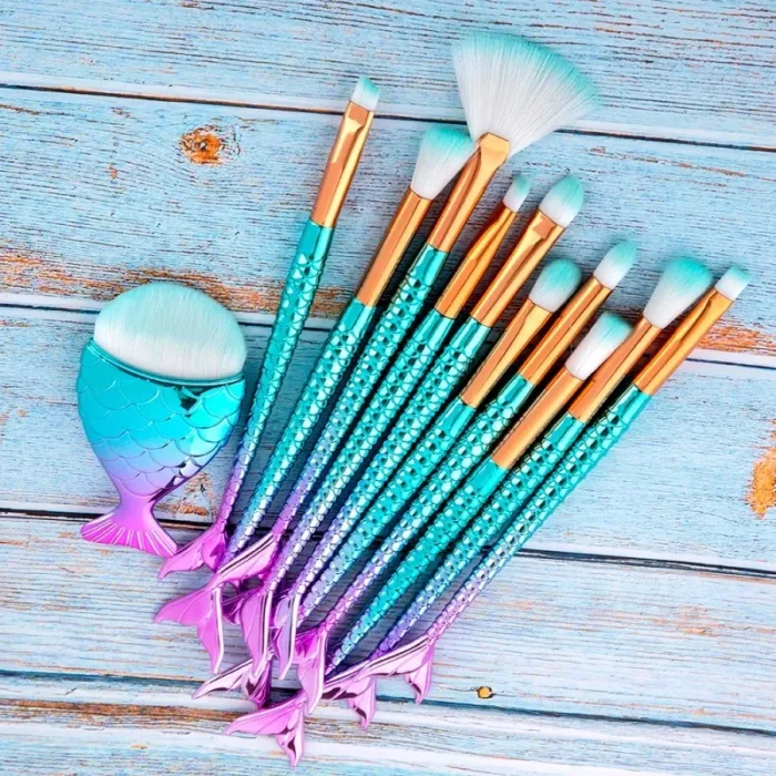 11pcs Makeup Brushes Kit Maquiagem Maquillaje New Mermaid Foundation Eyebrow Eyeliner Cosmetic Makeup Brushes - Image 2