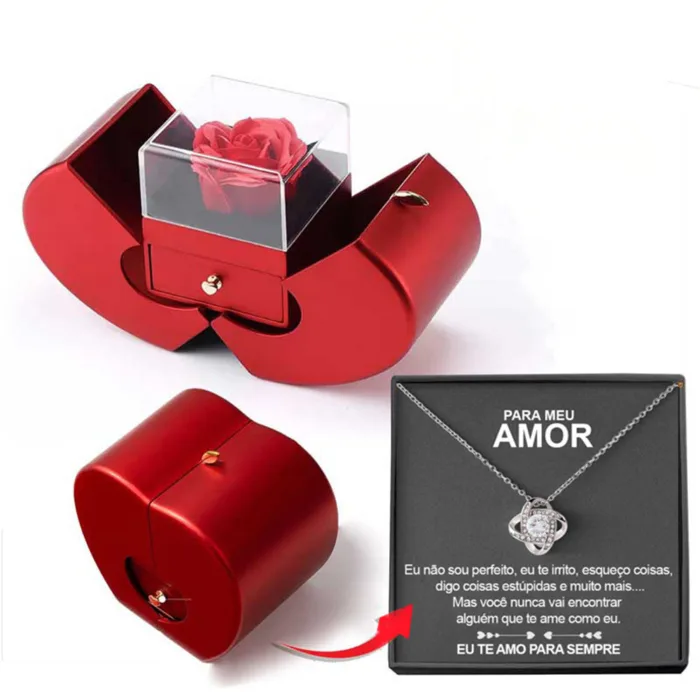 Fashion Jewelry Box Red Apple Christmas Gift Necklace Eternal Rose For Girl Mother's Day Valentine's Day Gifts With Artificial Flower Rose Flower Jewelry Box - Image 7